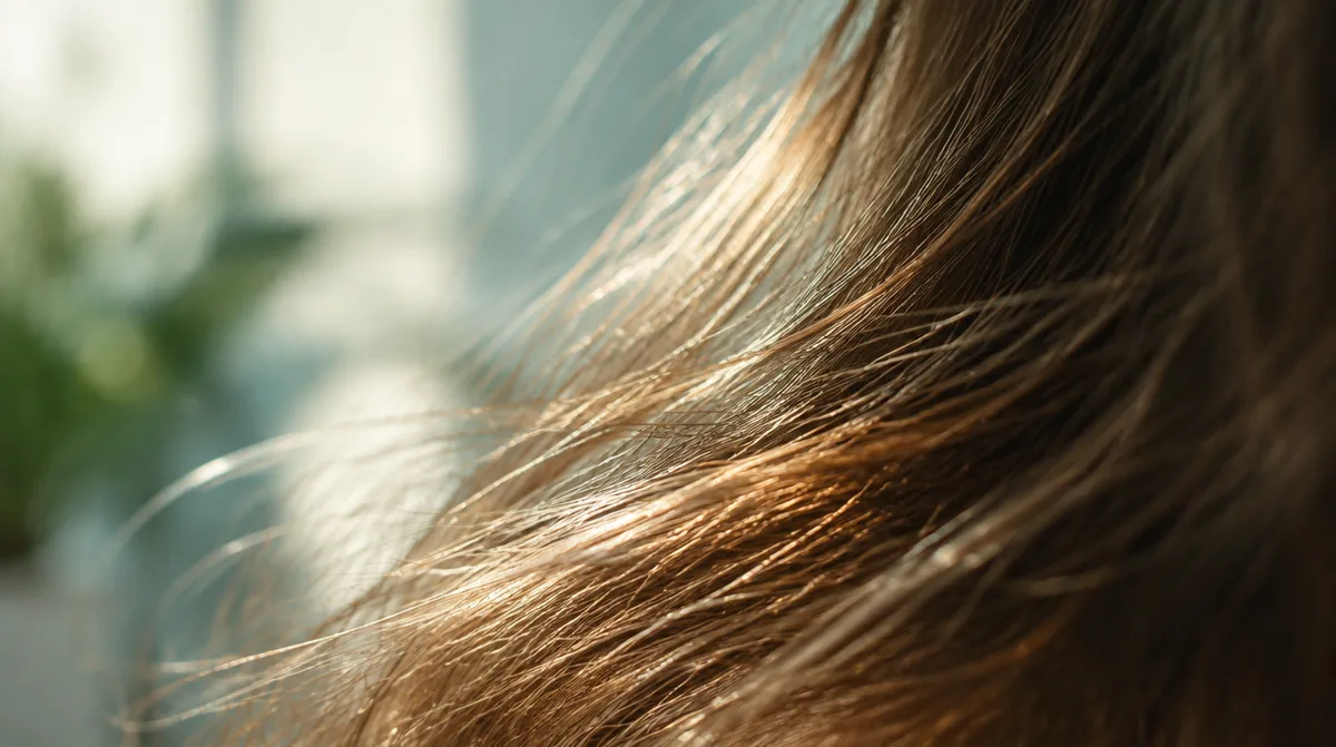Macro view of healthy hair strands in soft morning light illustrating the hair growth cycle
