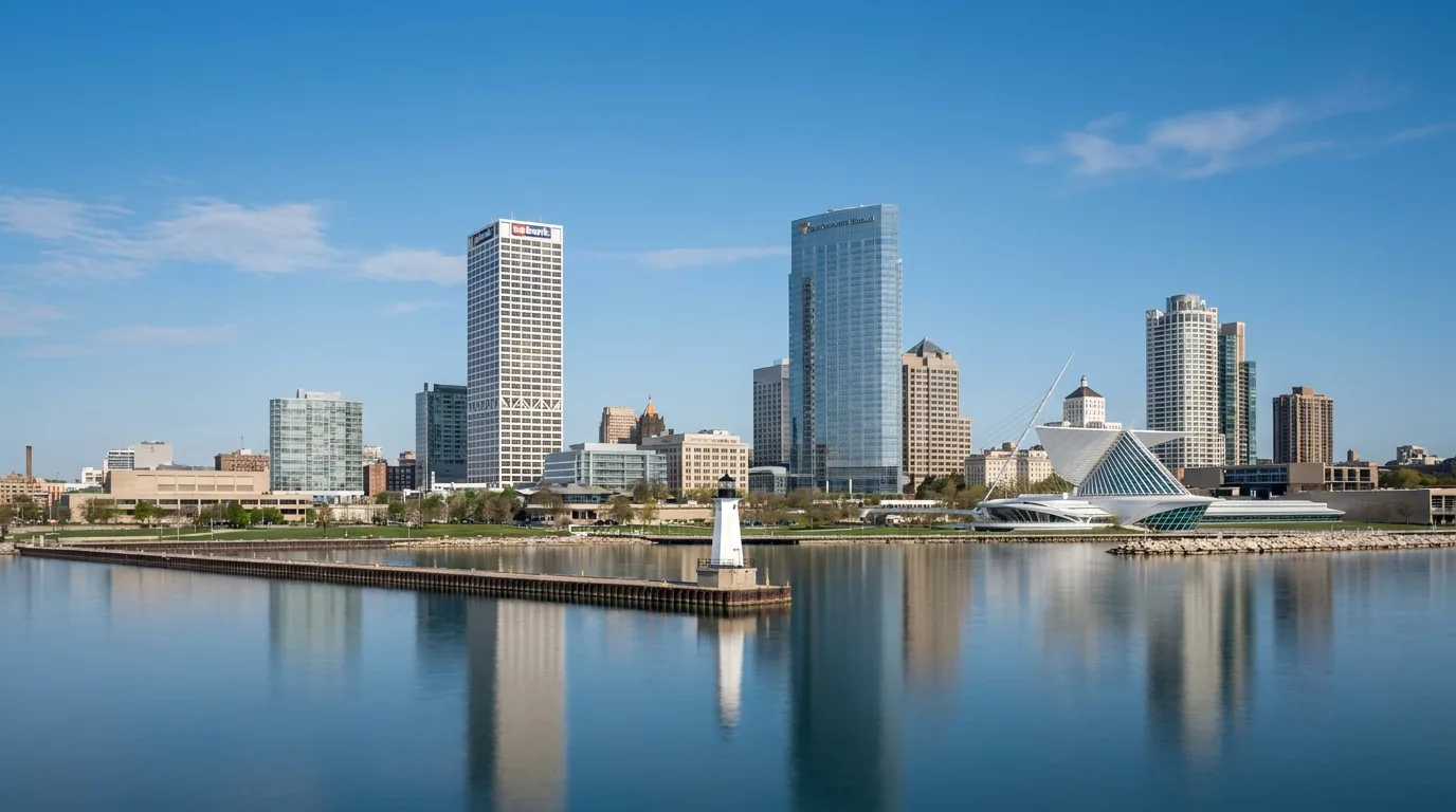 Milwaukee's lakefront skyline along Lake Michigan