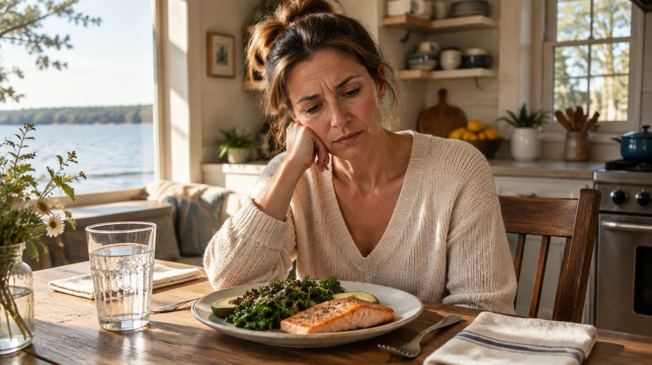 Thoughtful woman in Michigan preparing a fresh meal while considering food sensitivity testing and elimination diet options