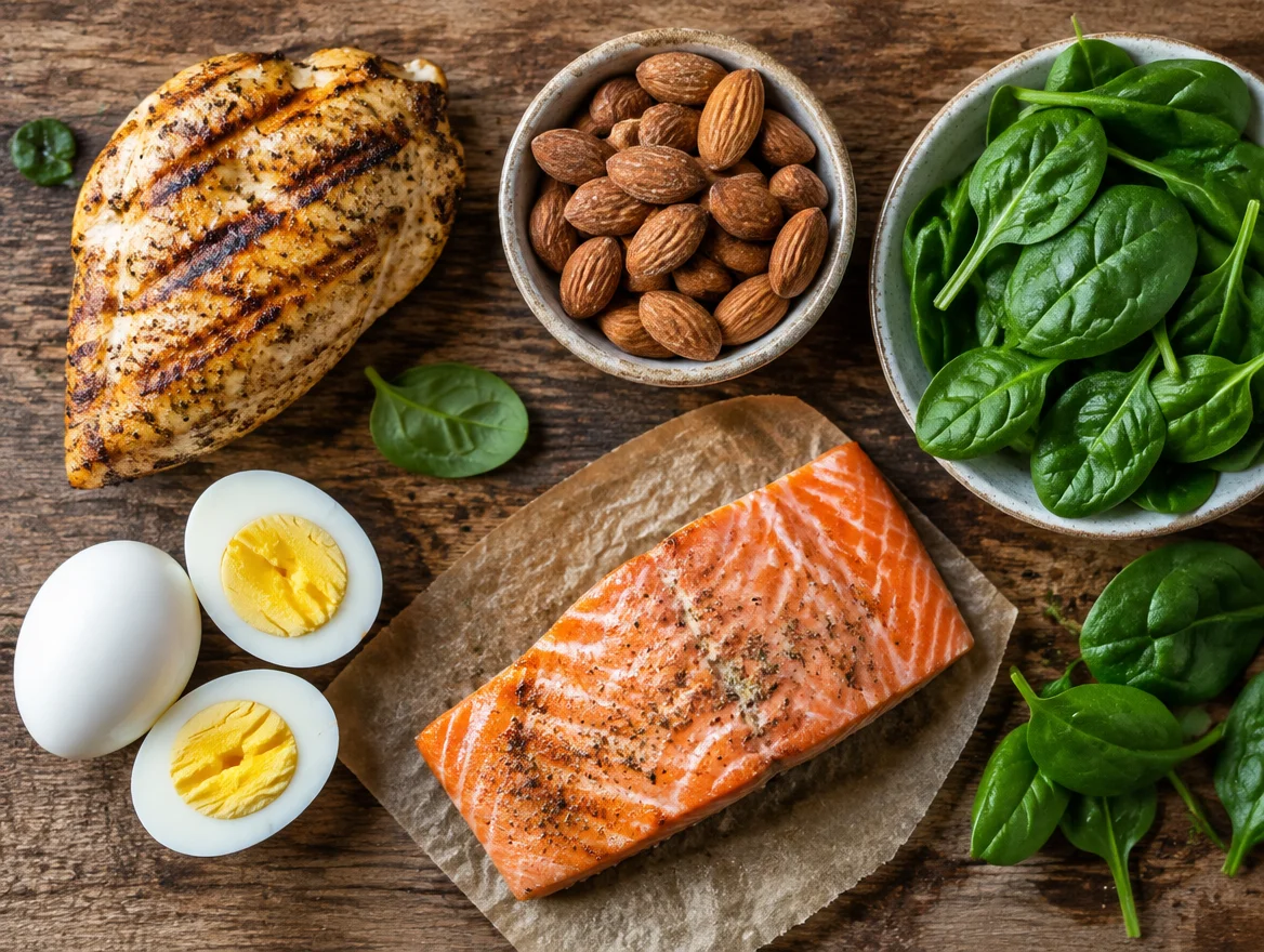 Flatlay of common food sensitivity trigger foods including dairy, gluten, corn, soy, and eggs on a kitchen counter