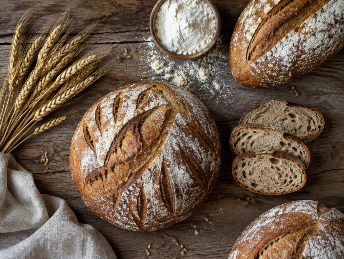 Artisan bread and wheat stalks representing gluten reactivity measured by anti-gliadin antibodies without celiac disease