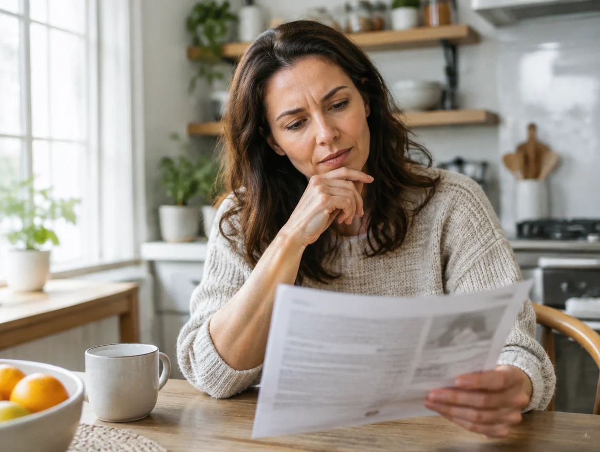 Michigan woman reading about common leaky gut myths and misconceptions at her kitchen table