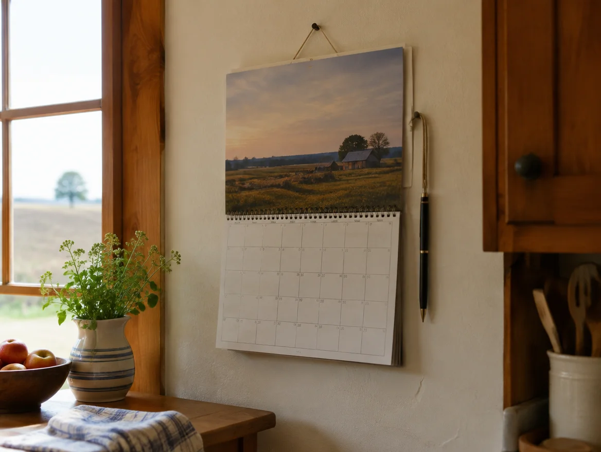 Rustic wall calendar in a cozy Midwestern kitchen representing the month-by-month gut barrier recovery timeline