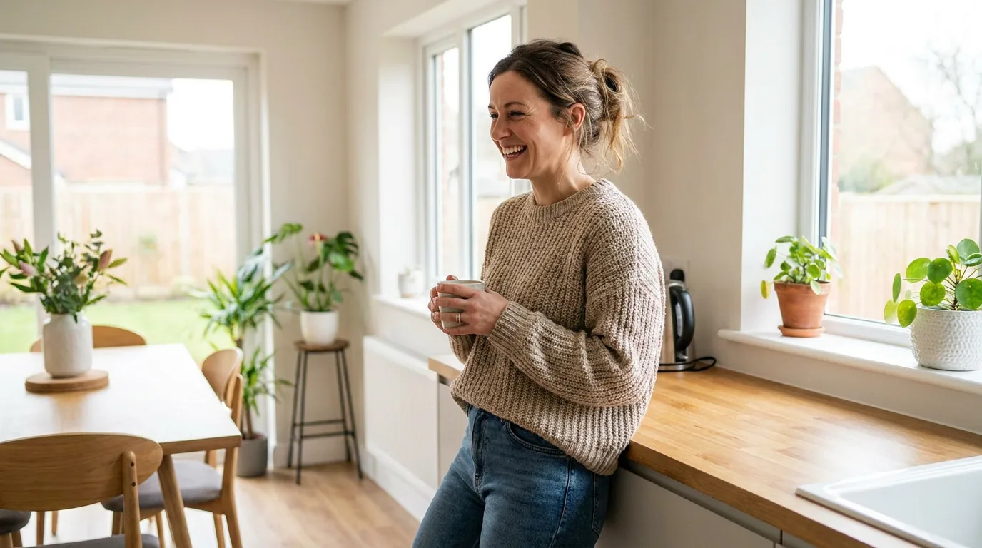 Confident woman in her 30s in Wisconsin managing PCOS and weight resistance in her everyday life