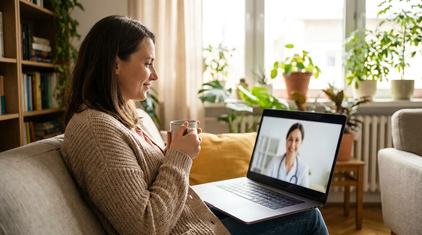 Calm telehealth consultation for a woman discussing her PCOS diagnosis and treatment plan with her provider